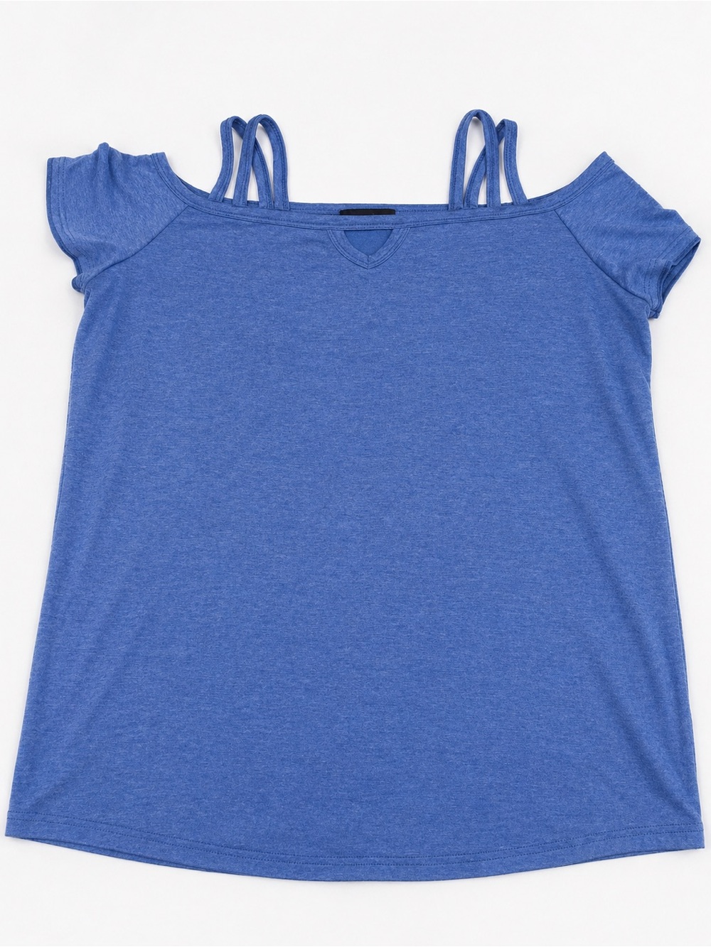 Blue Cold Shoulder Top XL Micicsi Strappy Short Sleeve Casual Stretch Tee